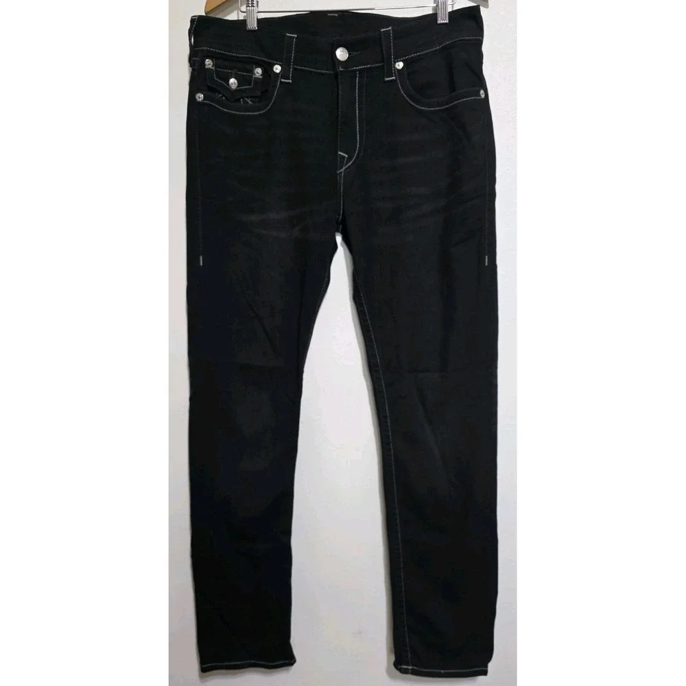 NEW True Religion‎ Jeans Men 34X34 Black Denim Pants Geno Relaxed Slim Straight
